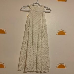 White Textured High Neck Dress